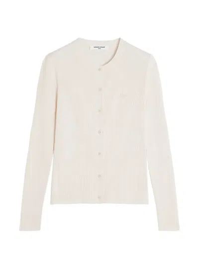 Maison Kitsuné Baby Fox Ribbed Cardigan In White