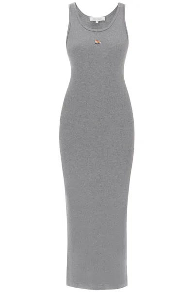 Maison Kitsuné "baby Fox Ribbed Midi Dress" In Gray