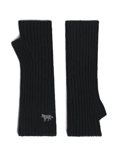 Maison Kitsuné Baby Fox Ribbed Mittens In Black