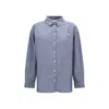Maison Kitsuné Cotton Shirt With Buttoned-cuff Sleeves And Side Slits In Blue