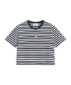 Maison Kitsuné Baby Fox-embroidered Striped Cropped Top In Blue