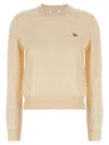 Maison Kitsuné Beige Sweater With Baby Fox Logo Patch On The Front In Wool Woman In Brown