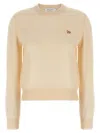 Maison Kitsuné Beige Sweater With Baby Fox Logo Patch On The Front In Wool Woman In Neutral