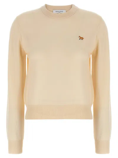 Maison Kitsuné Beige Sweater With Baby Fox Logo Patch On The Front In Wool Woman In Neutral