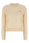 Maison Kitsuné Beige Sweater With Baby Fox Logo Patch On The Front In Wool Woman In Sand