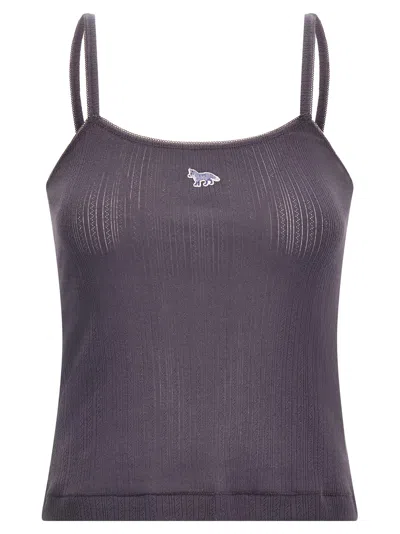 Maison Kitsuné Ribbed Texture Spaghetti Straps Top In Blue