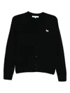 Maison Kitsuné V-neck Long Sleeve Wool Cardigan In Black