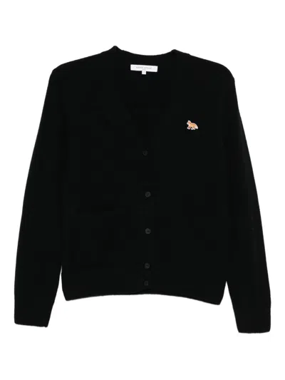 Maison Kitsuné Maison Kitsune' Baby Fox Wool Cardigan In Black