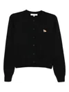 Maison Kitsuné V-neck Long Sleeve Wool Cardigan In Black