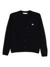 Maison Kitsuné V-neck Long Sleeve Wool Cardigan In Black