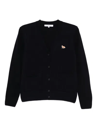Maison Kitsuné Baby Fox Wool Cardigan In Black