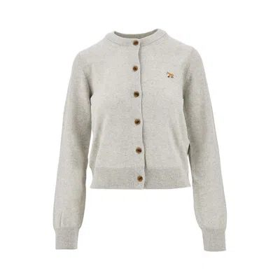 Maison Kitsuné 'baby Fox' Wool Cardigan In Gray