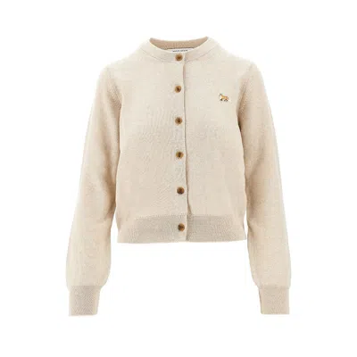 Maison Kitsuné 'baby Fox' Wool Cardigan In Sand
