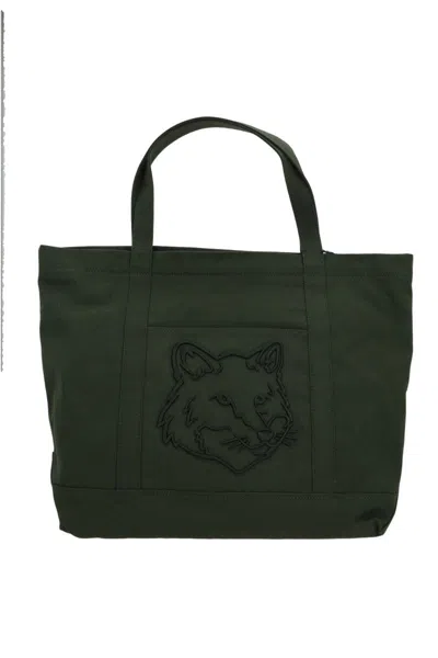 Maison Kitsuné Green Fox Head Xl Tote In Ranger Green