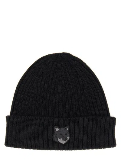 Maison Kitsuné Bold Fox Head 罗纹套头帽 In Black