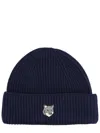 Maison Kitsuné Beanie With Fox Patch In Blue