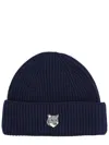 Maison Kitsuné Beanie With Fox Patch In Blue