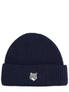 Maison Kitsuné Beanie With Fox Patch In Blue