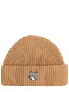 Maison Kitsuné Beanie With Fox Patch In Brown
