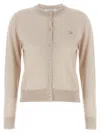 Maison Kitsuné Beige Cropped Cardigan With Round Neck And Logo Embroidery On The Front In Wool Woman In Beige