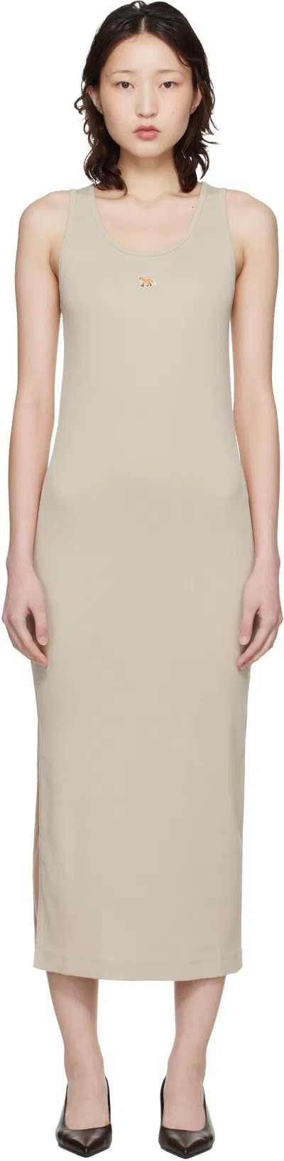 Maison Kitsuné Beige Baby Fox Ribbed Tank Maxi Dress In Neutral