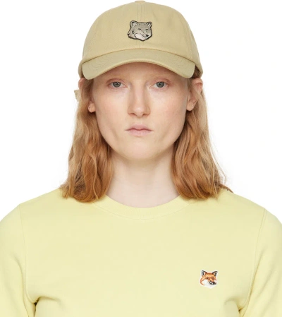 Maison Kitsuné Beige Bold Fox Head Cap In P357 Canvas