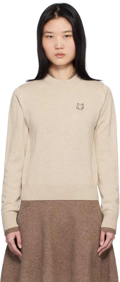 Maison Kitsuné Beige Bold Fox Head Sweater In H218 Light Beige
