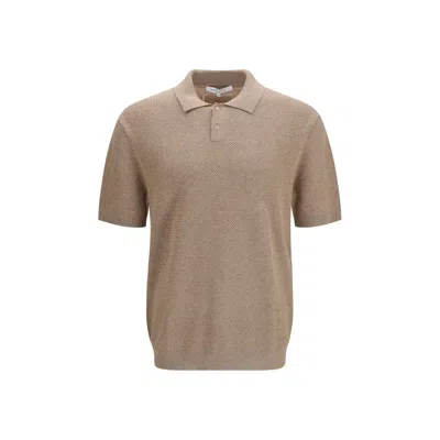 Maison Kitsuné Short-sleeve Polo Shirt In Textured Merino Cotton In Brown