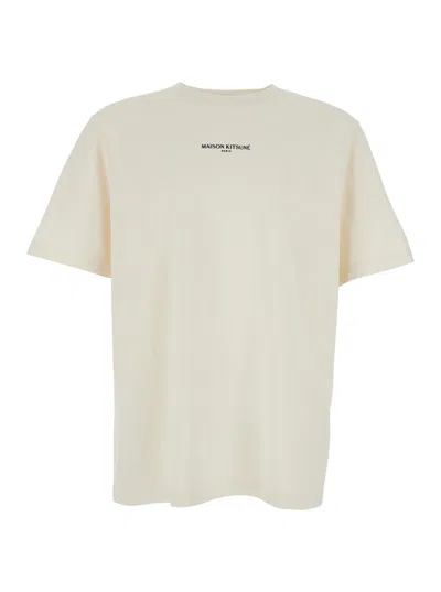 Maison Kitsuné Beige Crew Neck T-shirt With Logo On The Front In Cotton Man In Neutral