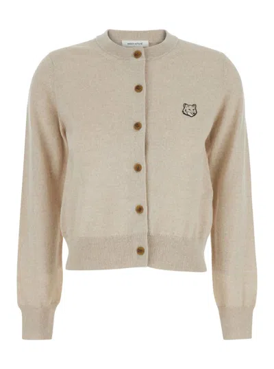 Maison Kitsuné Bold Fox Head Patch Regular Cardigan In Beige