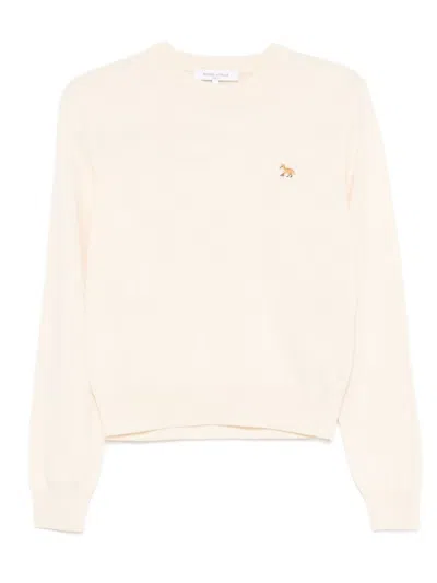 MAISON KITSUNÉ BEIGE CREWNECK LOGO SWEATER