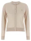 Maison Kitsuné Beige Cropped Cardigan With Round Neck And Logo Embroidery On The Front