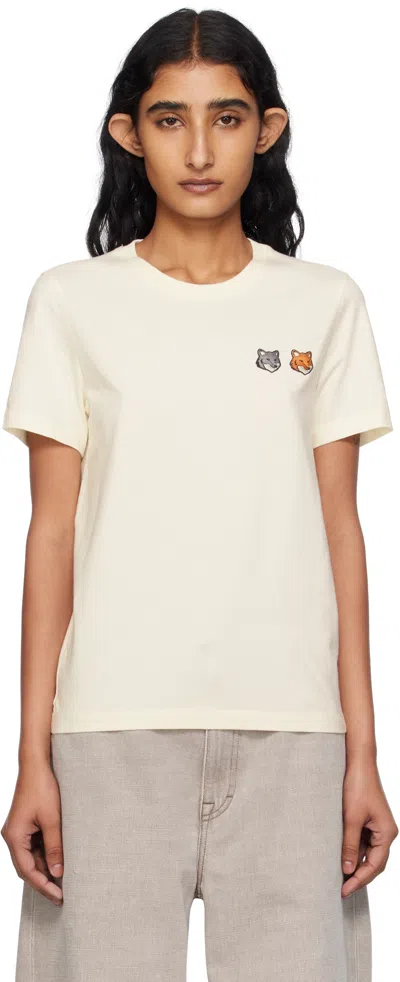 MAISON KITSUNÉ BEIGE DOUBLE BOLD FOX HEAD T-SHIRT