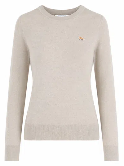 Maison Kitsuné Beige Embroidered Crew Neck Sweater