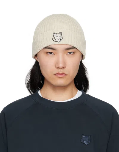 Maison Kitsuné Beige Fox Head Beanie In P205 Paper