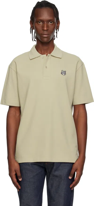 Maison Kitsuné Beige Fox Head Comfort Polo In Green