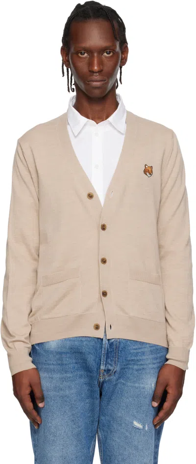 Maison Kitsuné Beige Fox Head Merino Regular Cardigan In Neutral