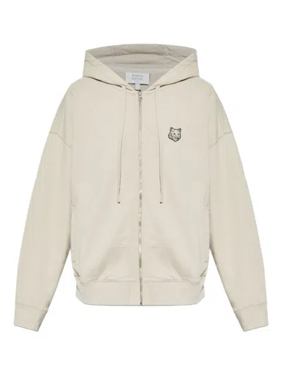 MAISON KITSUNÉ BEIGE HOODIE WITH FRONT ZIP FASTENING