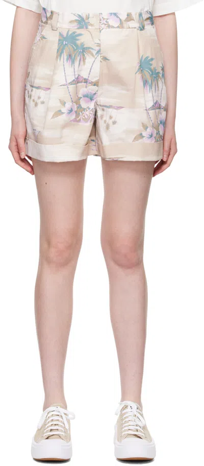 Maison Kitsuné Beige Pleated Shorts In O205 Paper Design