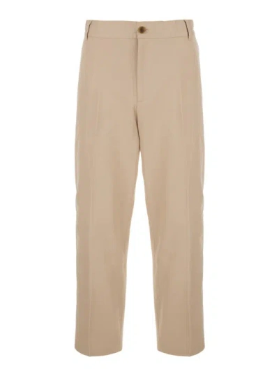 Maison Kitsuné Beige Straight Pants In Cotton Man In Brown