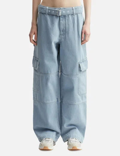 Maison Kitsuné Belted Utility Denim Pants In Blue