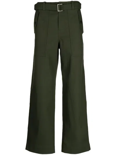 Maison Kitsuné Twill Trousers With Wide Leg And Cropped Length In Green
