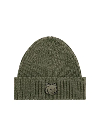 MAISON KITSUNÉ BERRETTO FOX HEAD LAUREL GREEN