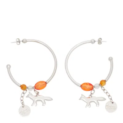 Maison Kitsuné Profile Fox & Beads Earrings In Argento