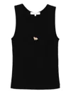 Maison Kitsuné Black Top With Ribbed Design And Baby Fox Embroidered On The Front In Cotton Woman In Black