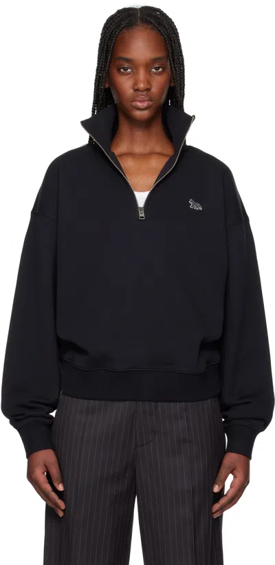 Maison Kitsuné Black Baby Fox Patch Half Zip Sweatshirt In P199 Black