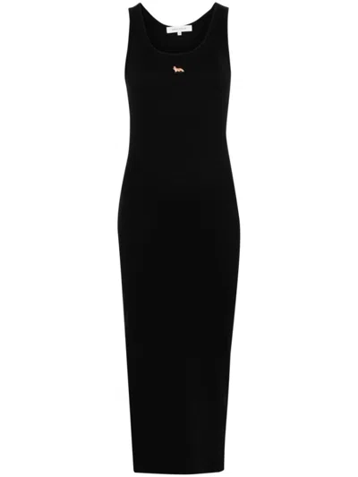 MAISON KITSUNÉ BLACK BABY FOX RIBBED TANK DRESS