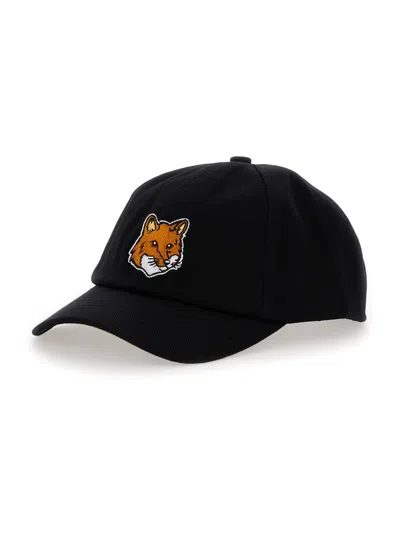 MAISON KITSUNÉ BLACK BASEBALL CAP WITH FOX HEAD PATCH IN COTTON WOMAN