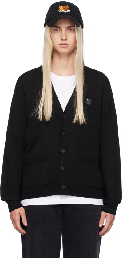 Maison Kitsuné Black Bold Fox Head Cardigan In P199 Black