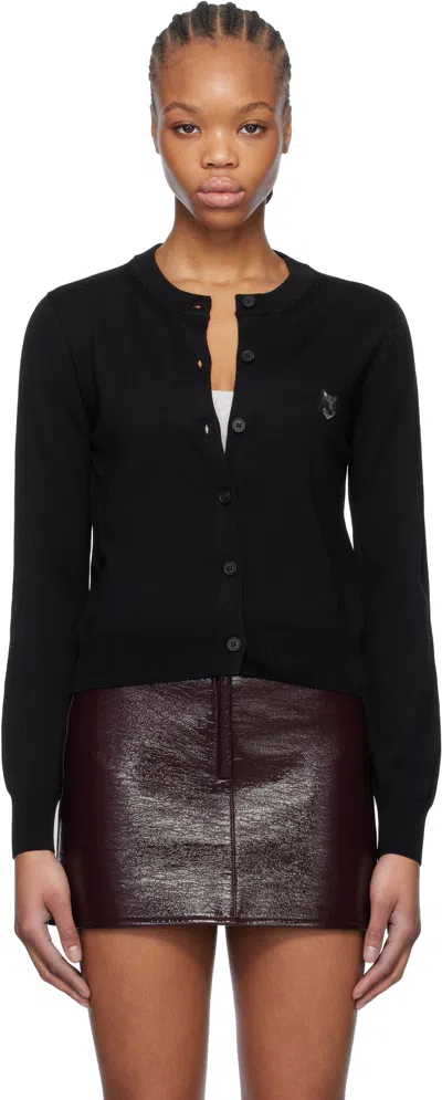 Maison Kitsuné Black Bold Fox Head Patch Regular Cardigan In P199 Black